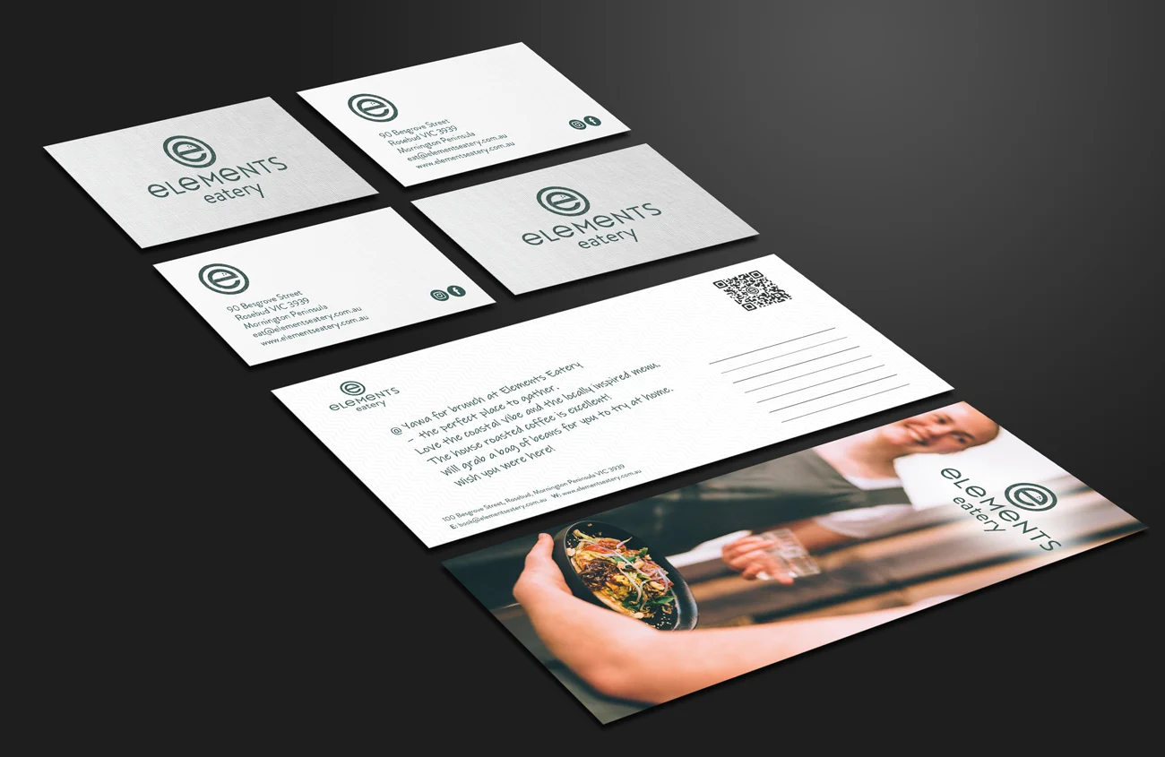 elements eatery print design including business cards and DL flyer
